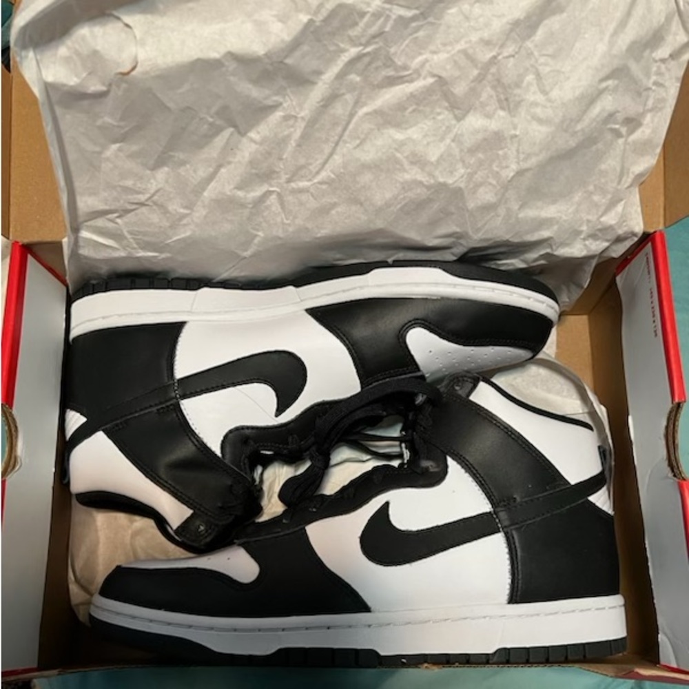 Nike Dunk HI Retro Black and White, size 10.5 Men and 12 Women’s